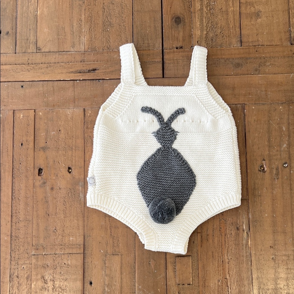 Stella McCartney kids bunny knit ecru romper infant 6 months cotton Easter gray